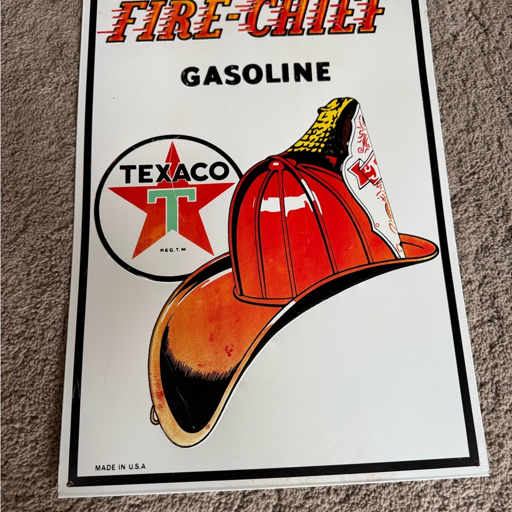 Fire Chief Gasoline Metal Sign - Red and White